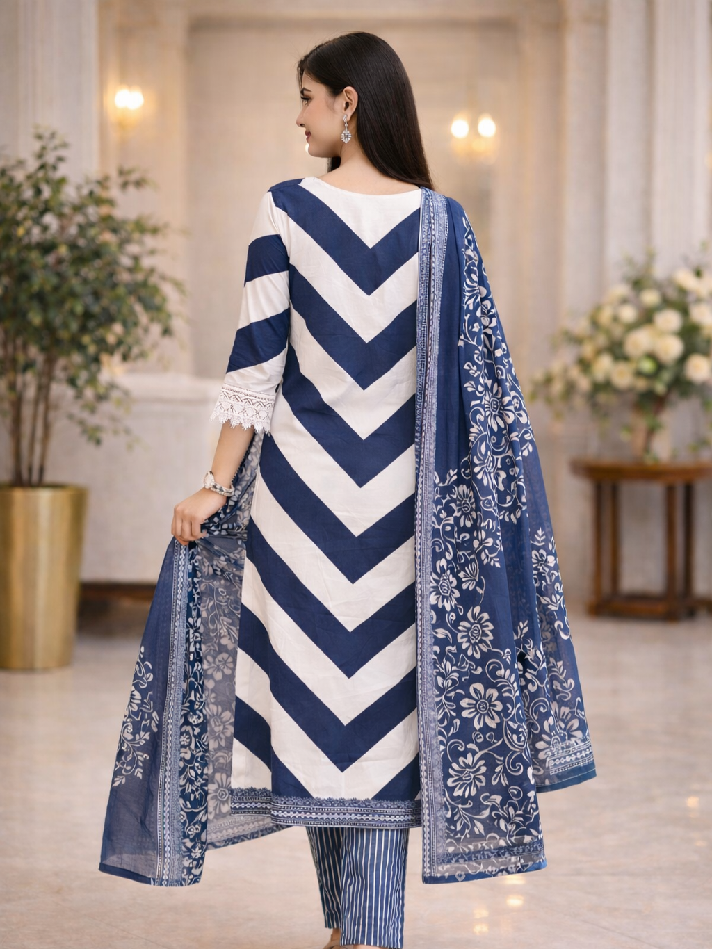 Urmi fashion Elegant Indigo Printed Kurta Set with Dupatta