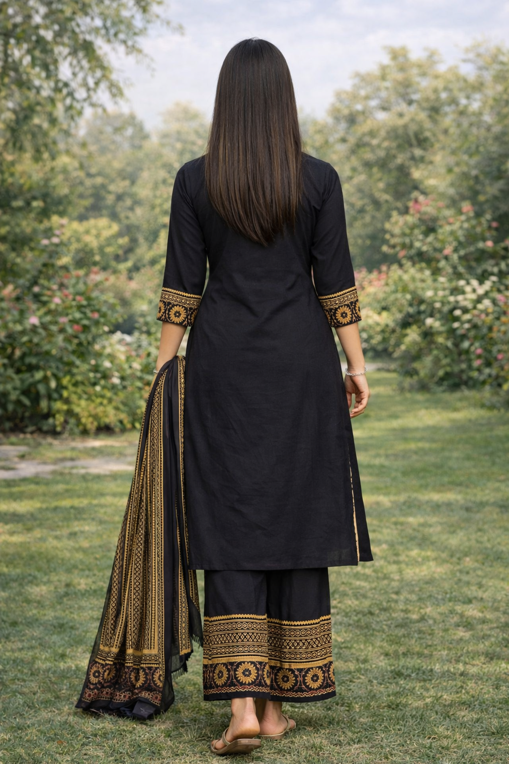 Urmi fashion Elegant Black Embroidered Kurta Set with Dupatta