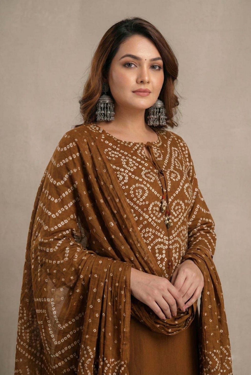 Urmi fashion Classic Brown Ethnic Bandhani Kurta Palazzo Set