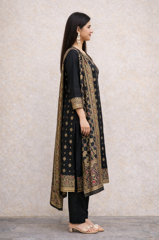 Urmi fashion Black Premium Embroidered Kurti Set with Dupatta