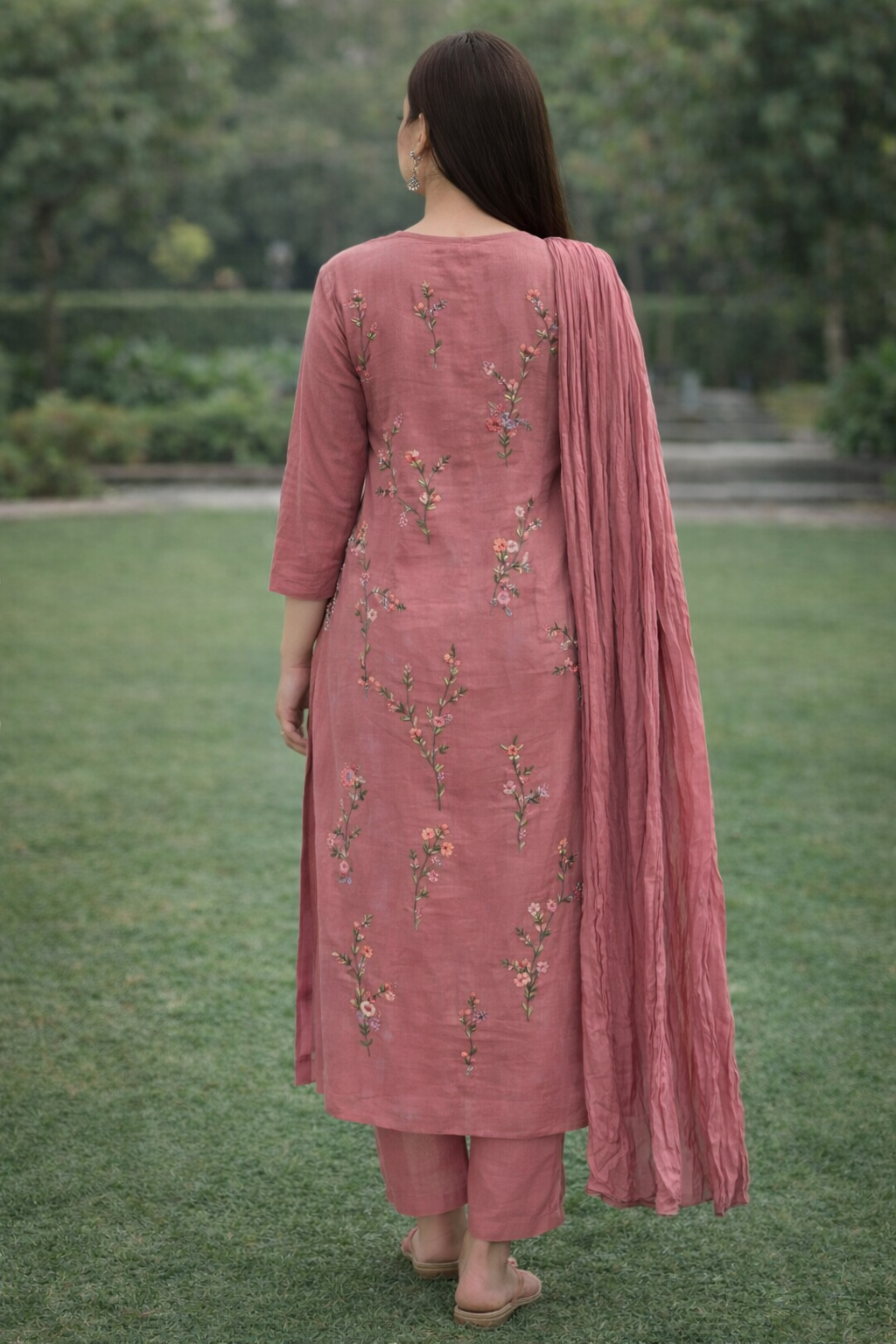 Urmi fashion Dusty Rose Floral Embroidered Suit Set