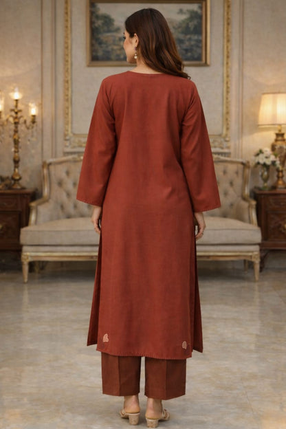 Classic Rust Kurta Set with Heart Motif Detail