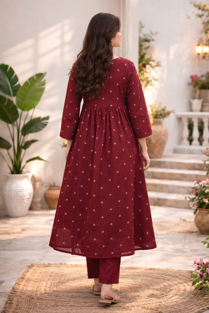 Urmi fashion Elegant Maroon Floral Embroidered Anarkali Kurta Set