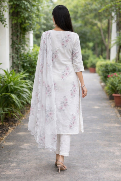 ✨ Elegant White Floral Straight Kurti Set – Summer Fresh Look ✨