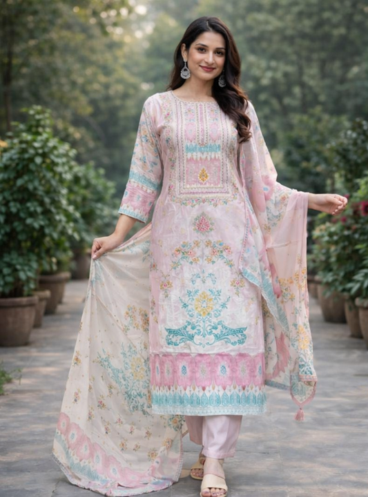 Urmi fashion Elegant Pastel Pink Embroidered Kurta Set