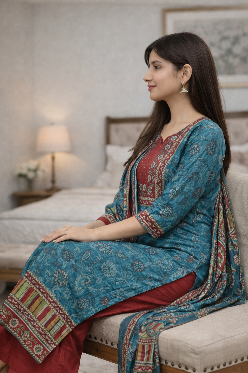 Urmi fashion Elegant Ethnic Kurta Set – Graceful Sitting Side View Look