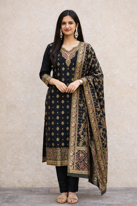 Urmi fashion Black Premium Embroidered Kurti Set with Dupatta