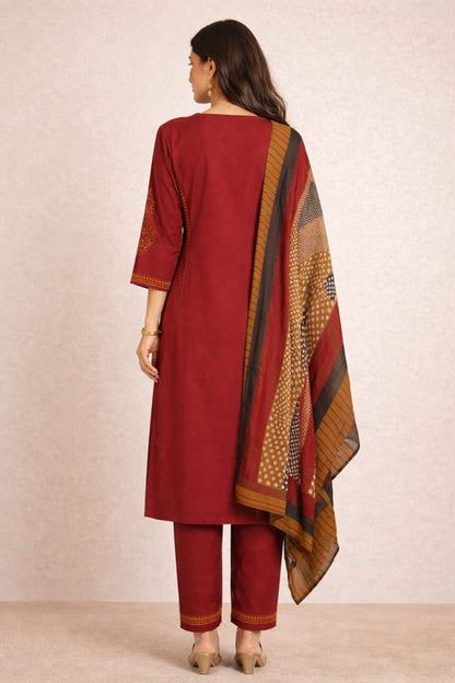 Urmi fashion Elegant Maroon Printed Kurta Set with Designer Dupatta