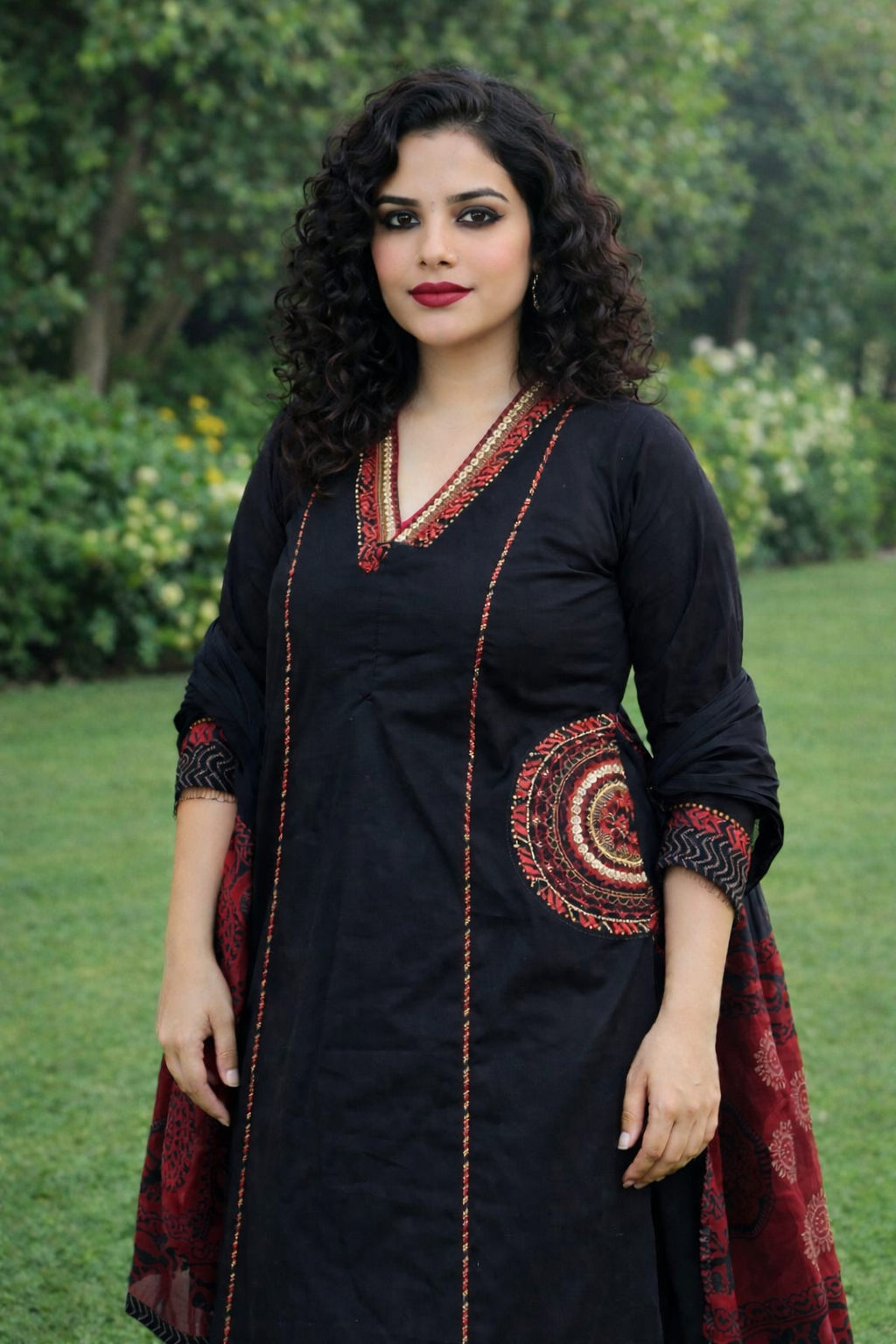 Urmi fashion Elegant Black & Maroon Embroidered Kurta Palazzo Set