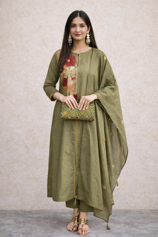Urmi fashion Elegant Olive Green Kurta Set