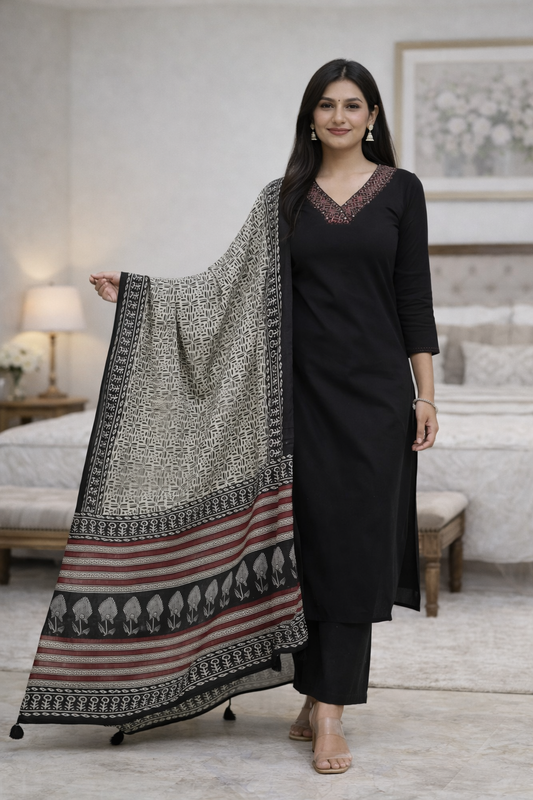 Urmi fashion Elegant Black Kurta Set – Back & Sitting Side View Ethnic Look