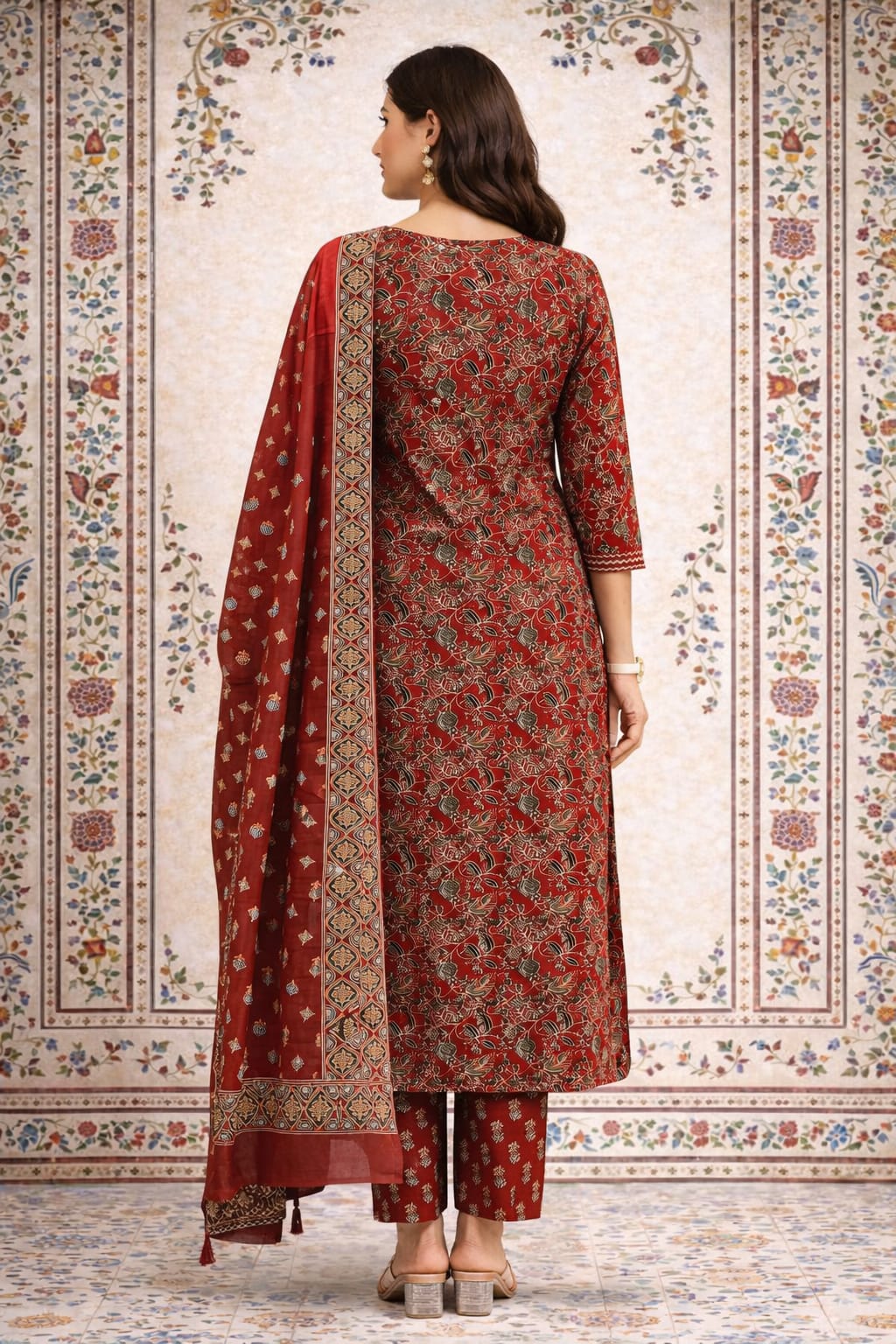 Urmi fashion Elegant Maroon Printed Kurta Set with Dupatta