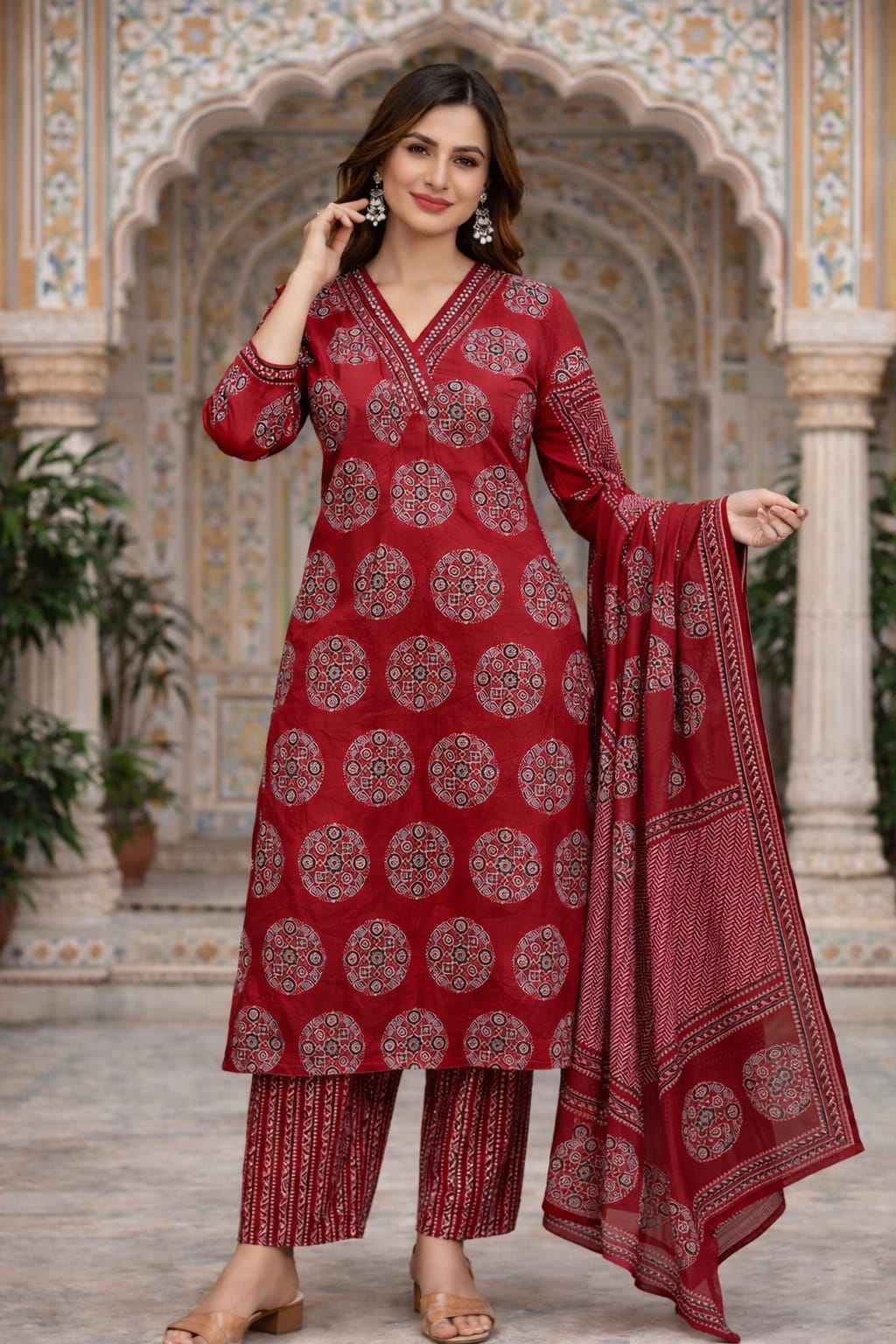 Urmi fashion Elegant Maroon Red Printed Kurta Set with Dupatta ❤️✨