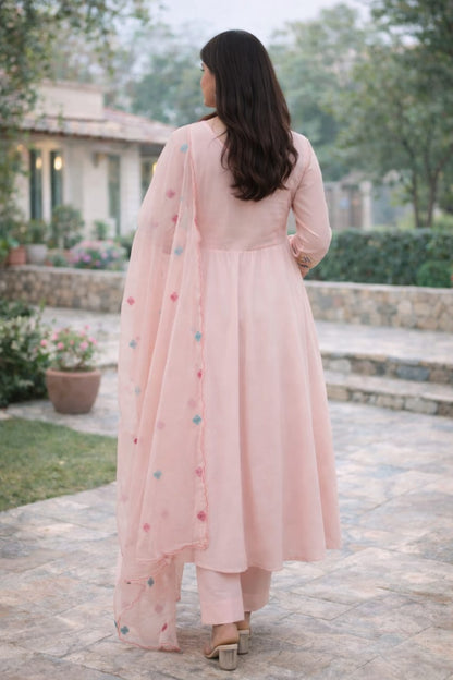 Urmi fashion Elegant Blush Pink Anarkali Kurta Set with Embroidered Dupatta