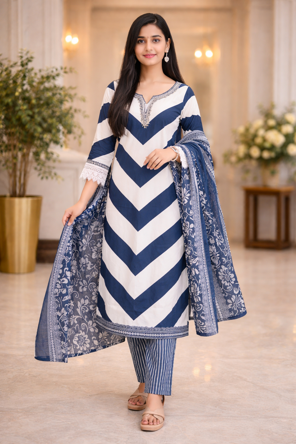 Urmi fashion Elegant Indigo Printed Kurta Set with Dupatta