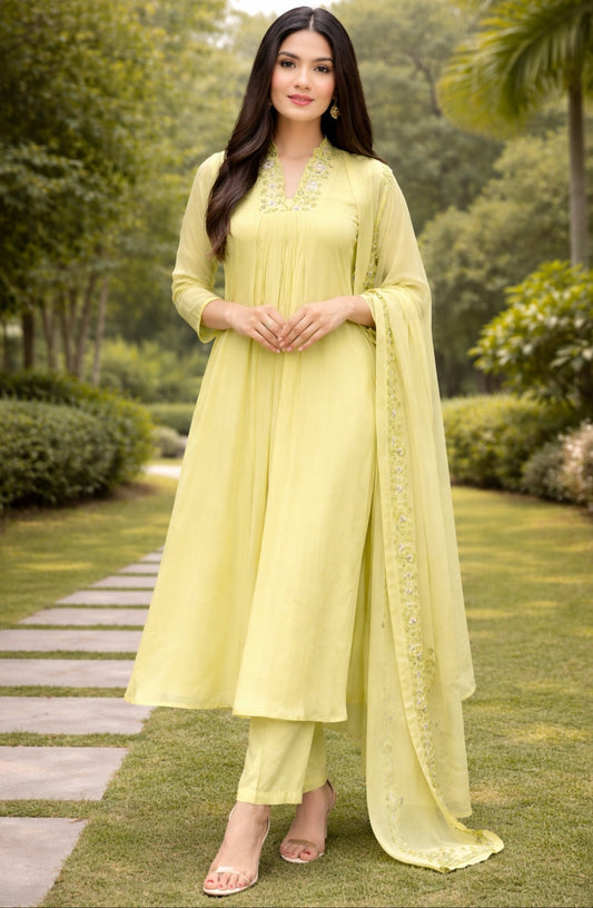 Urmi fashion ✨ Elegant Lime Yellow Embroidered Kurta Set ✨