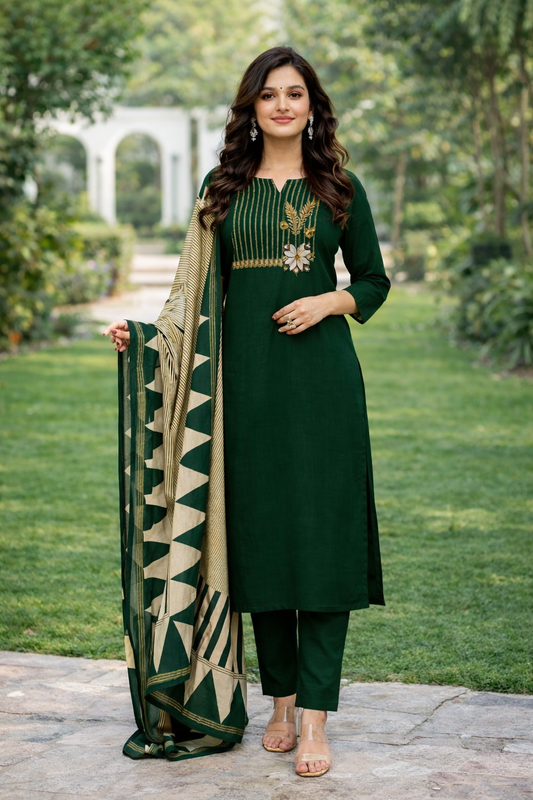 Urmi fashion Elegant Forest Green Embroidered Kurta Set