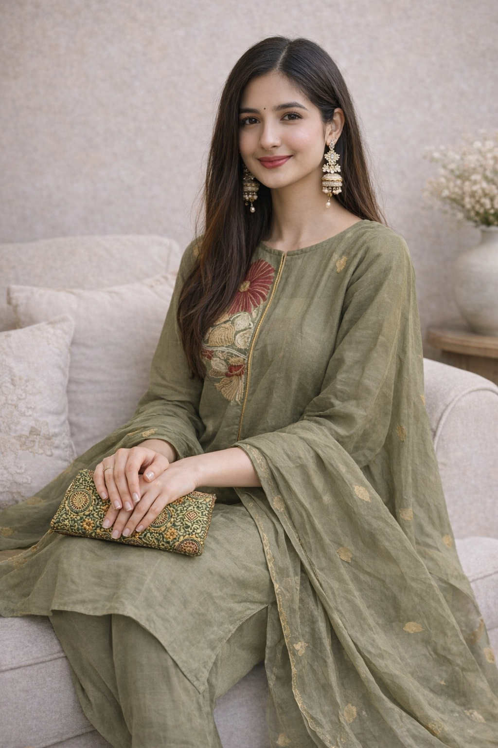 Urmi fashion Elegant Olive Green Kurta Set