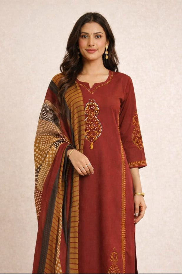 Urmi fashion Elegant Maroon Printed Kurta Set with Designer Dupatta