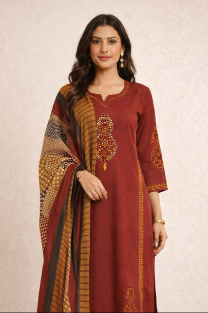 Urmi fashion Elegant Maroon Printed Kurta Set with Designer Dupatta