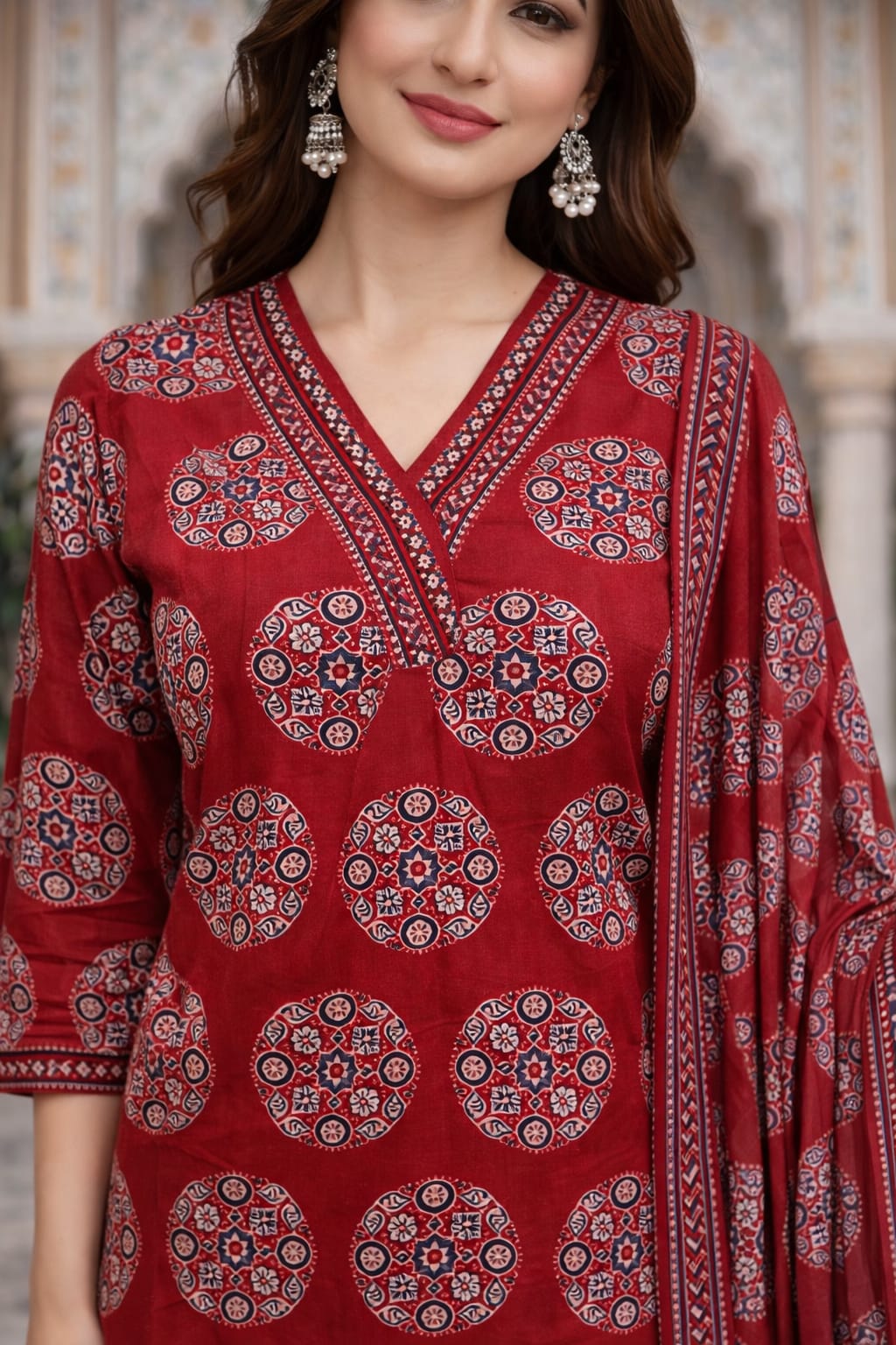 Urmi fashion Elegant Maroon Red Printed Kurta Set with Dupatta ❤️✨